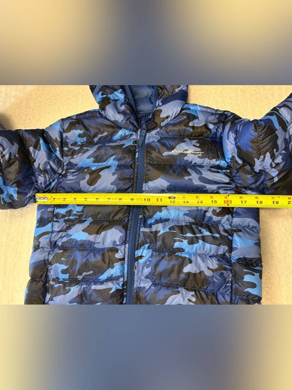 Eddie Bauer Kids M 10/12 Blue Camo Down Hooded Puffer Jacket - Picture 5 of 10